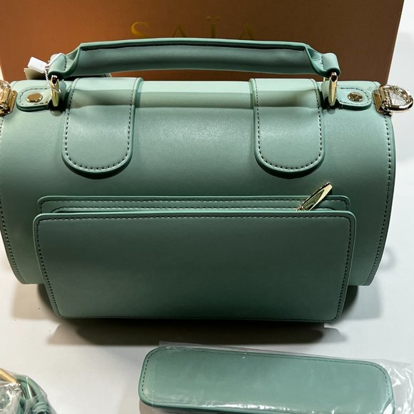 Saia London The Emmeline Yoga Mat Bag Teal New Vegan Faux Leather Shoulder Strap - Picture 8 of 16